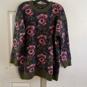 Zara Floral Jacquard Olive Oversized Sweater